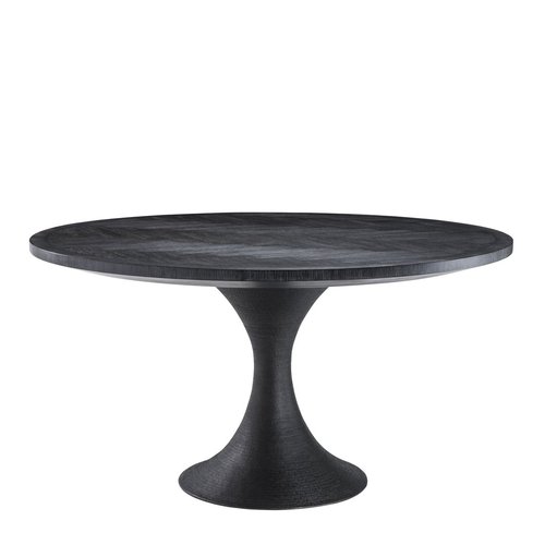 EICHHOLTZ Dining Table Melchior round * Charcoal oak veneer | bronze finish