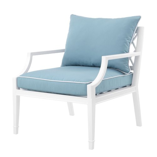 EICHHOLTZ Chair Bella Vista * White finish | sunbrella mineral blue