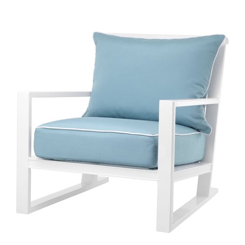 EICHHOLTZ Chair Como * White finish | sunbrella mineral blue