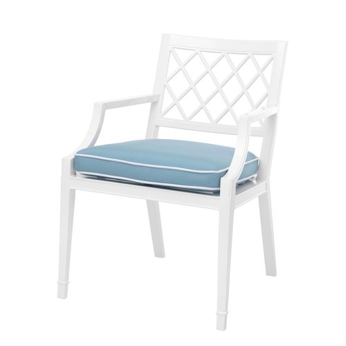 EICHHOLTZ Dining Chair Paladium with arm * White finish | sunbrella mineral blue