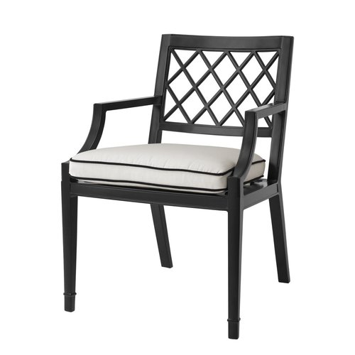 EICHHOLTZ Dining Chair Paladium with arm * Matte black finish | sunbrella canvas