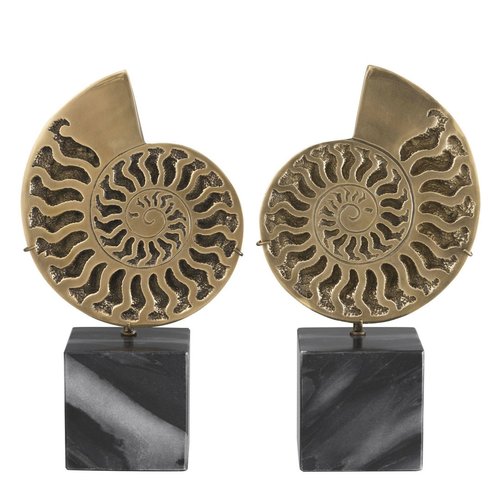 EICHHOLTZ Object Ammonite set of 2 * Vintage brass finish | black marble base