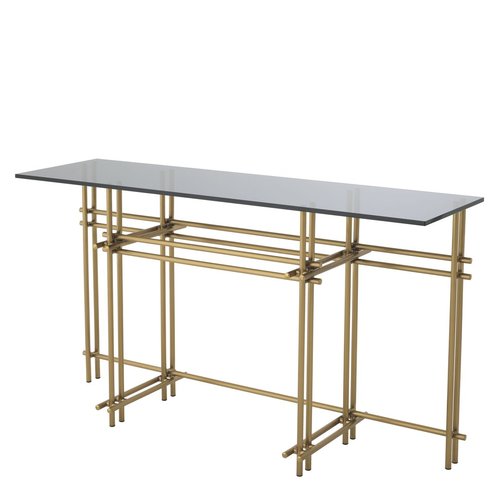 EICHHOLTZ Console Table Quinn * Brushed brass finish | smoke glass